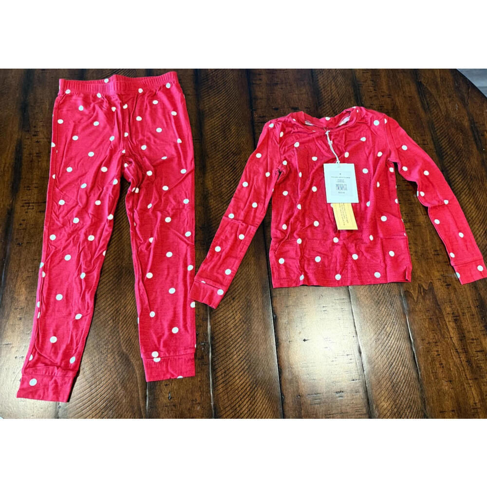 RACHEL PARCELL - Kids Long Sleeve Pajamas, Red Multi Polka Dot, Size 6  MSRP $58